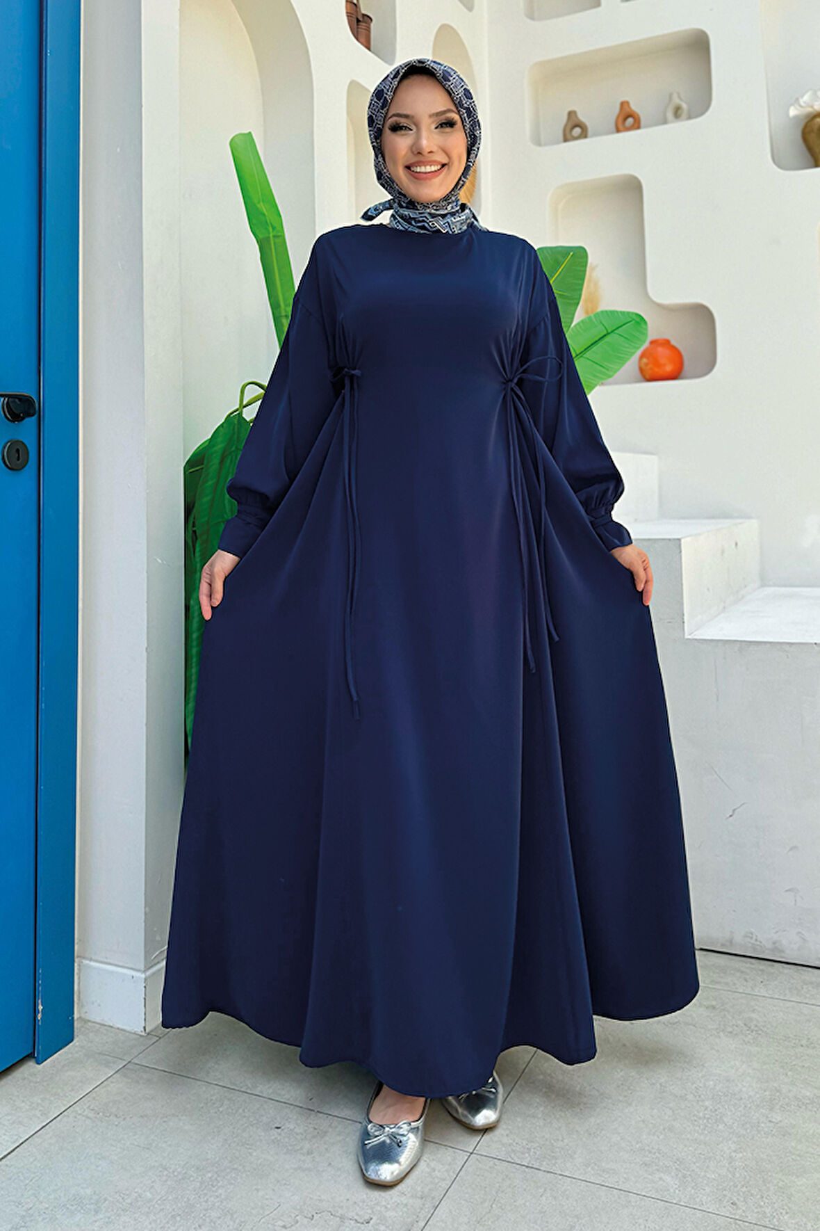 Bağlama Detaylı Elbise 6015 Lacivert
