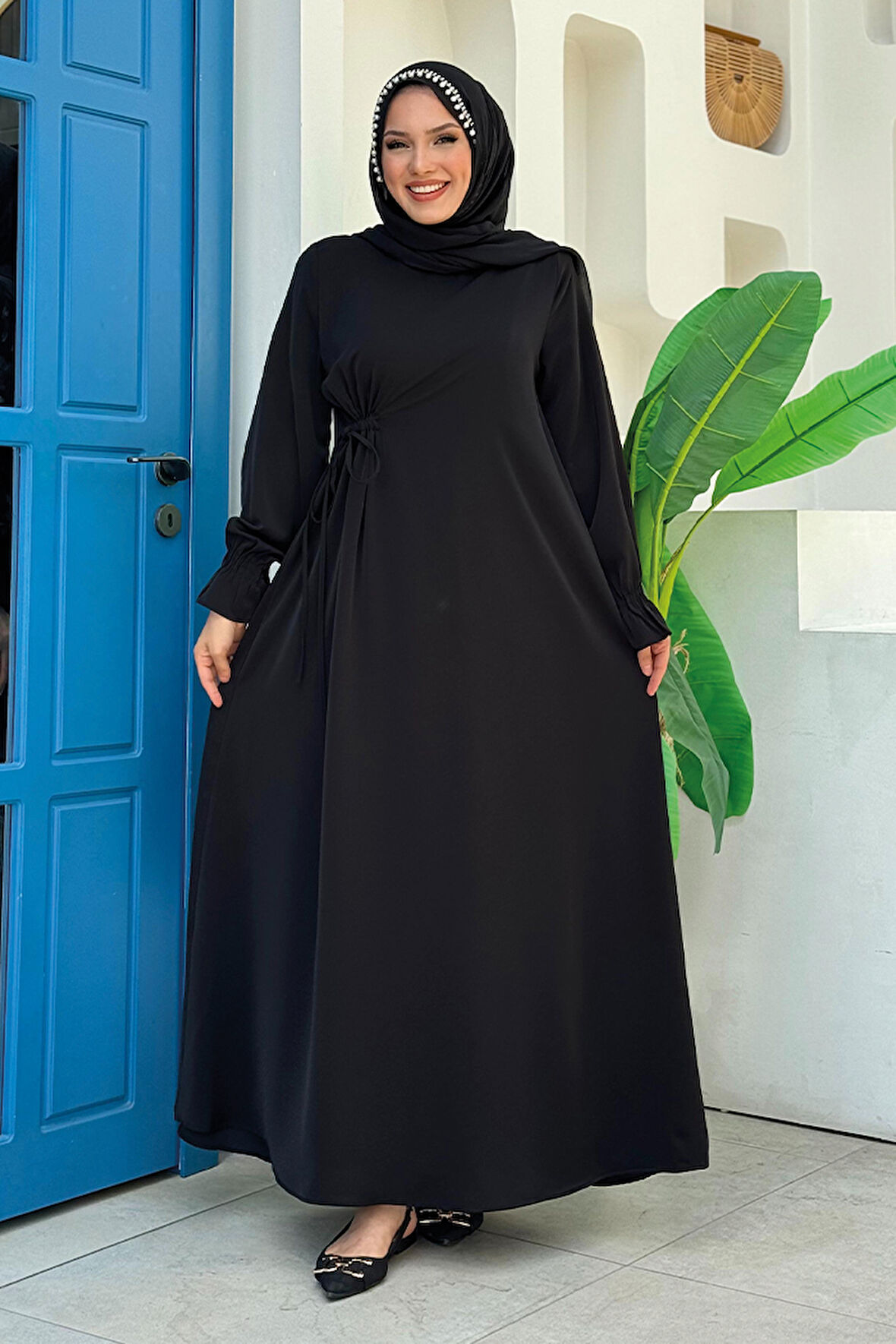 Tek Tarafı Yandan Büzmeli Elbise 6017 Siyah