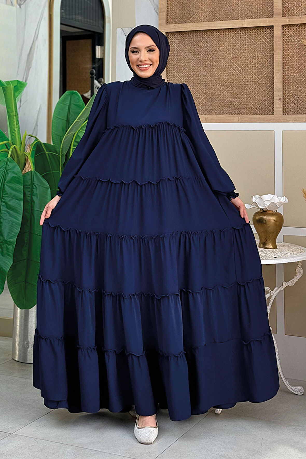 Katlı Salaş Elbise 6023 Lacivert