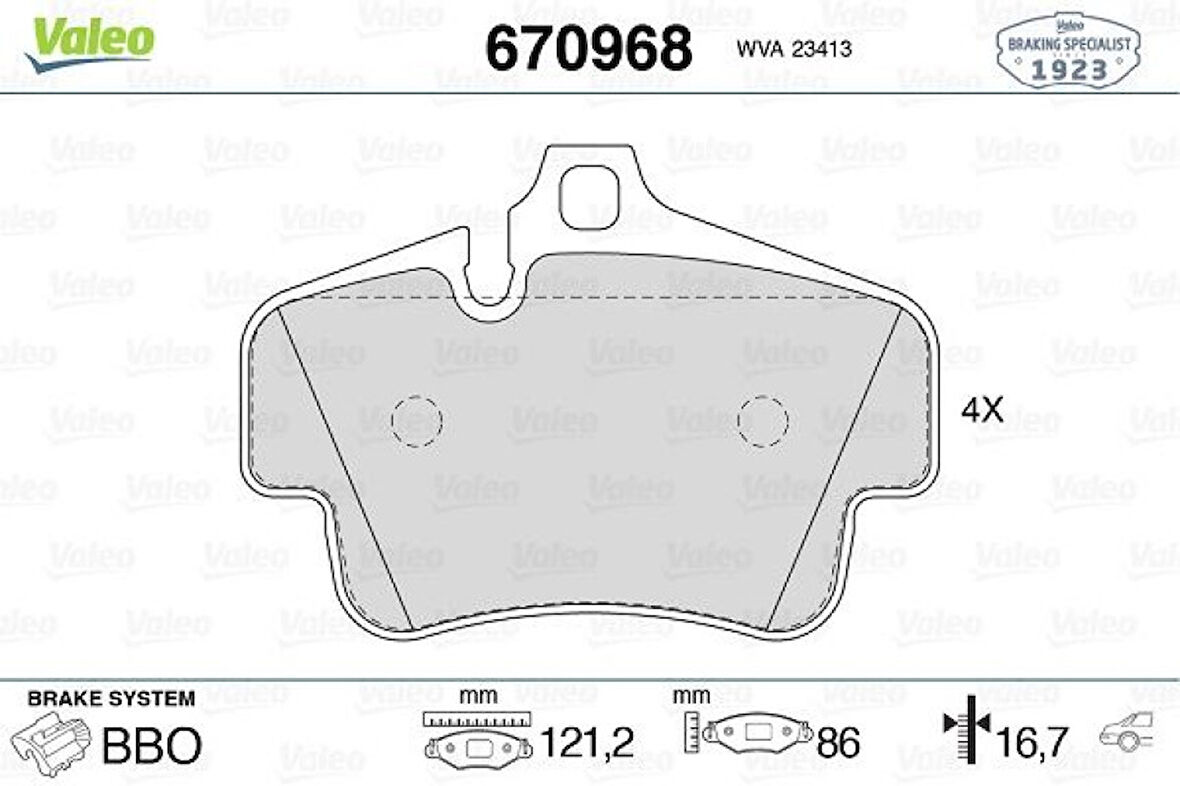 Vag Arka Fren Balatası Porsche 911 Cabrıo Carrera Targa Tavan Boxster Cayman 2.7 3.2 3.4 3.6 M 96.70 M 9 - Valeo 670968