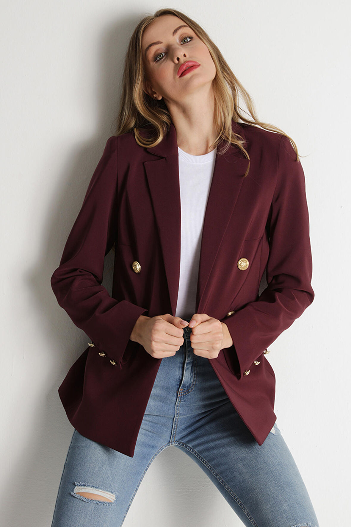 Kadın Gold Düğmeli Blazer Ceket