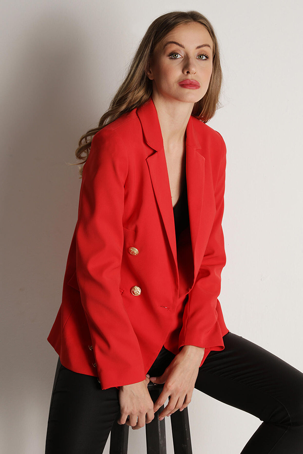 Kadın Gold Düğmeli Blazer Ceket