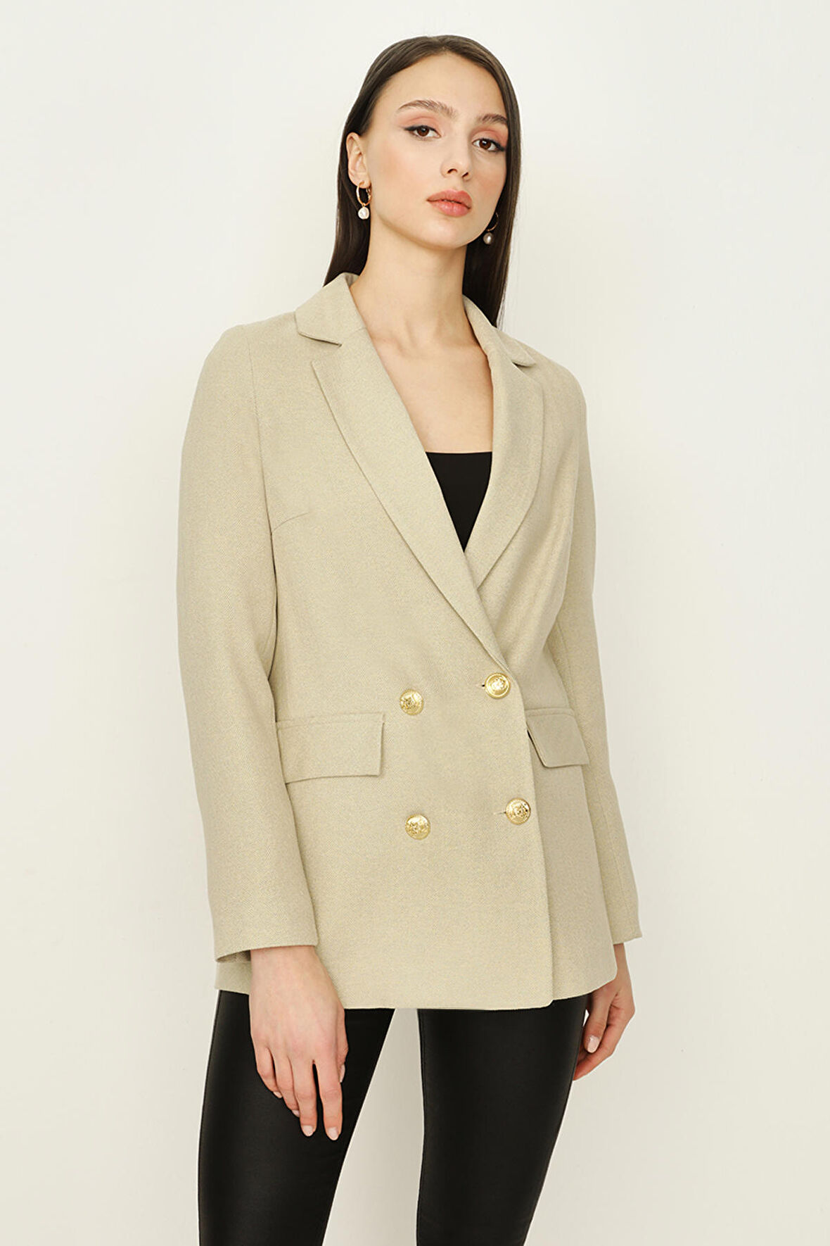 Kadın Gold Düğmeli Blazer Ceket