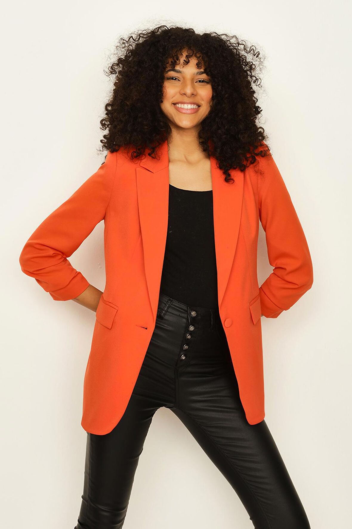 Kadın Kruvaze Yaka Düğme Kapamalı Blazer Ceket