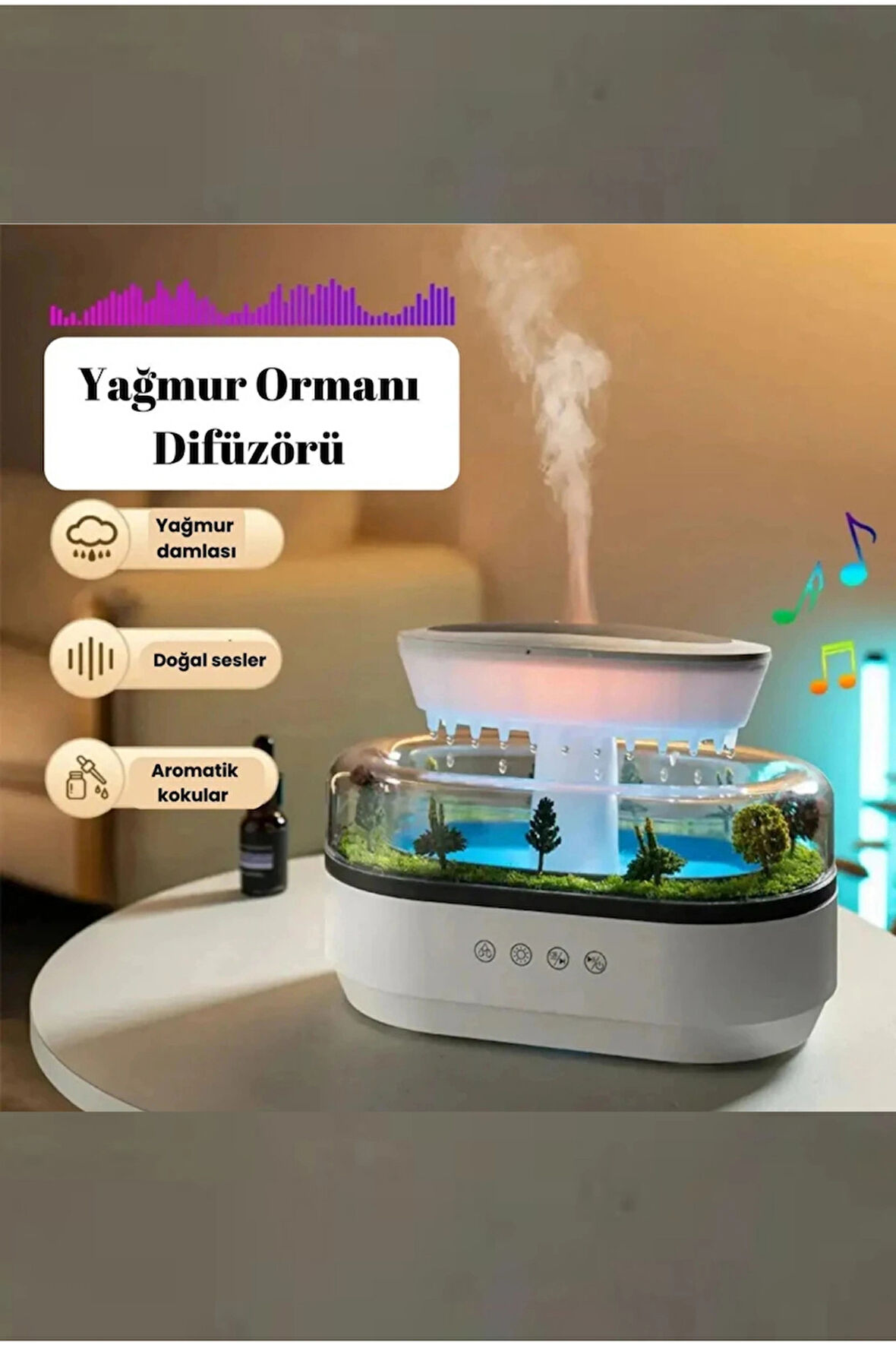 Leerfei 286 Yağmur Damlası Aroma Difüzör, 6 Renk Işıklı Hava Nemlendirici ve Dinlendirici Sesler