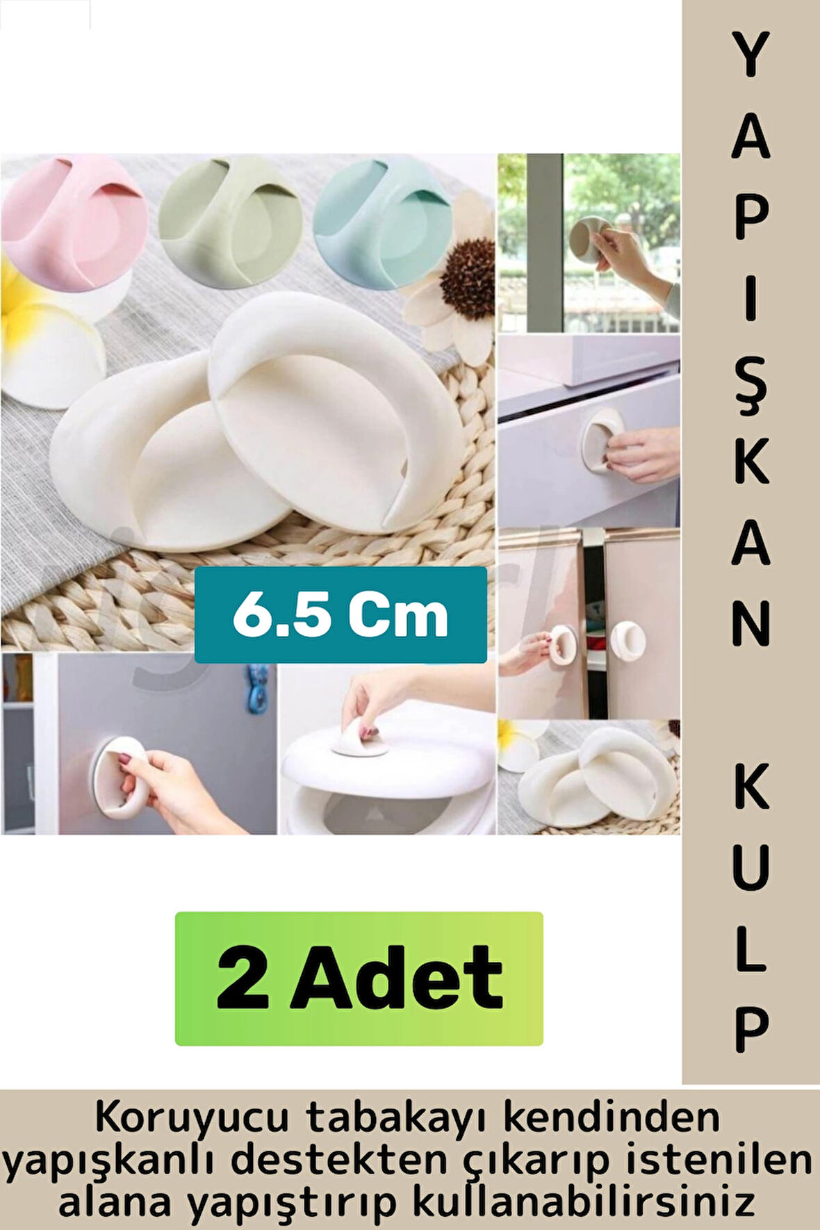 Premium Pencere Dolap Çekmece Fayans Ahşap Çok Amaçlı Kendinden Yapışkanlı Pratik Kulp Tutacak 2 Adt