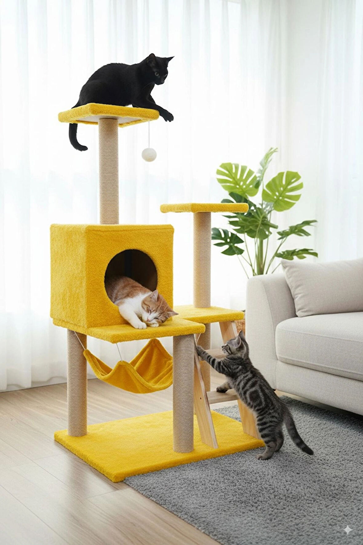 Catoys Merdivenli Tırmalama Ve Hamaklı Oyun Evi Sarı