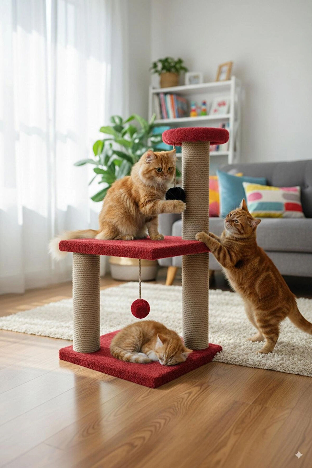 Catoys Katlı Yavru Kedi Tırmalama Tahtası Kırmızı