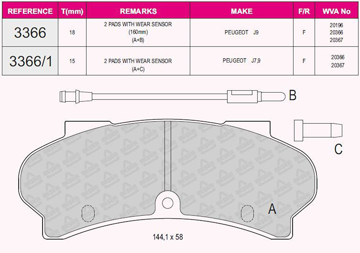 Psa On Fren Balatası J9 18mm Ym - Beser 3366/18