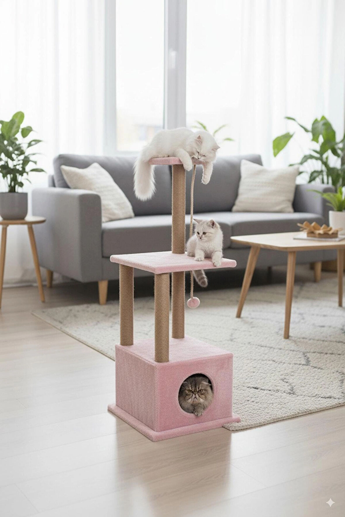 Catoys Kedi Evi Ve Tırmalaması 2 Katlı Pembe