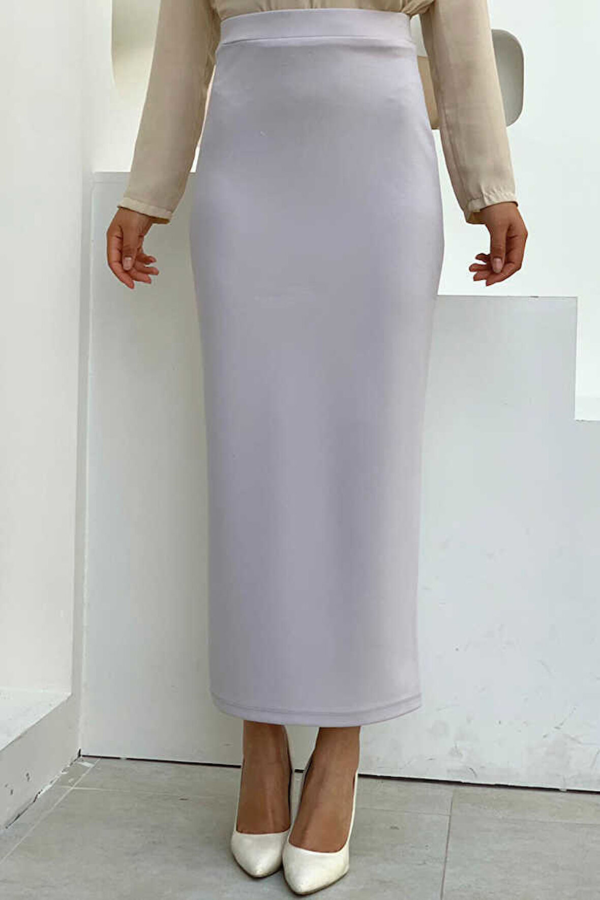 Bel Lastikli Likralı Kalem Etek 1074 Gri