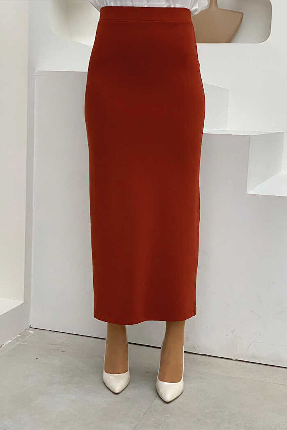 Bel Lastikli Likralı Kalem Etek 1074 Kiremit