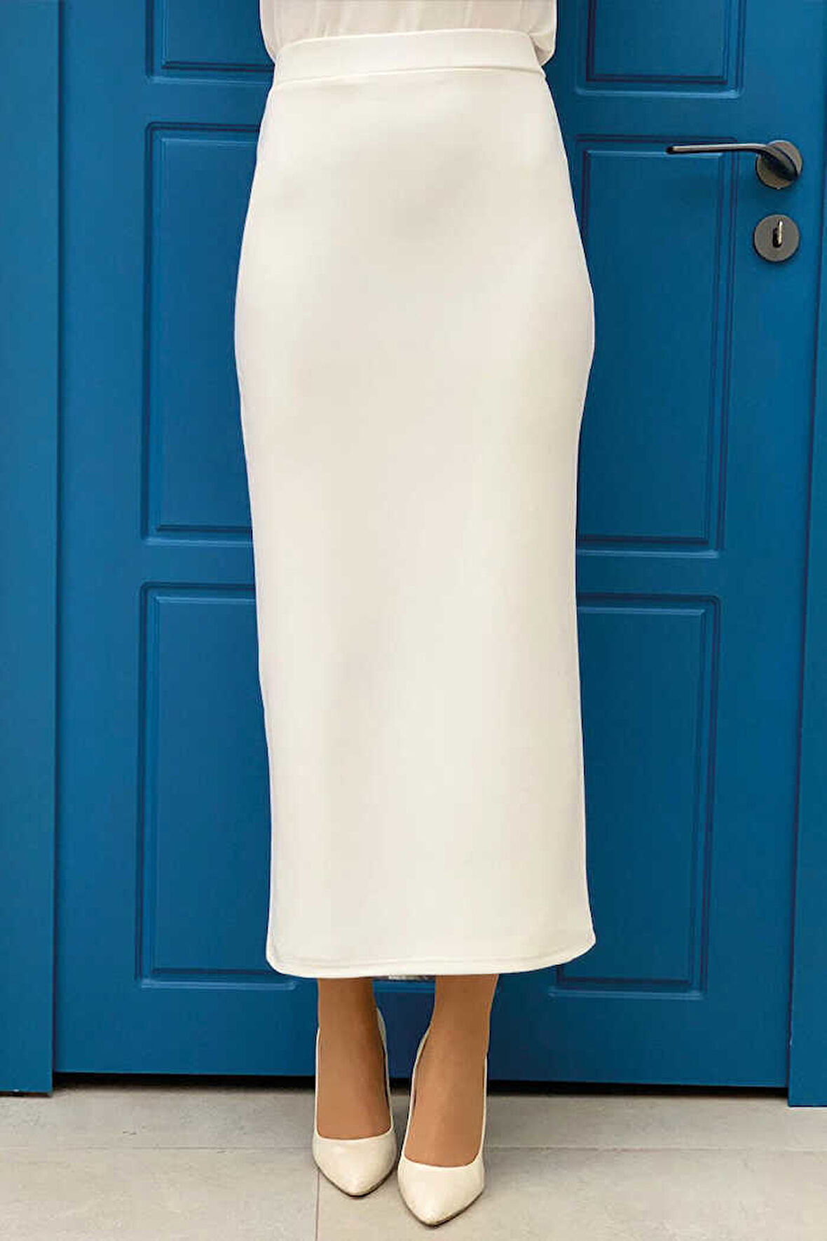 Bel Lastikli Likralı Kalem Etek 1074 Ekru