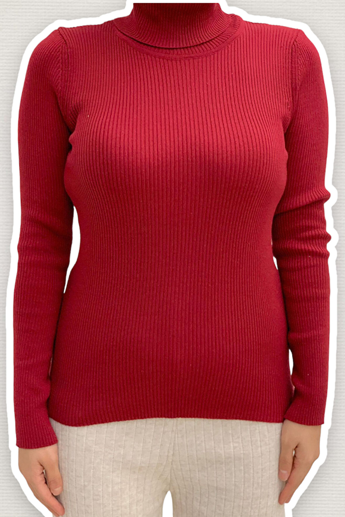 Balıkçı Yaka Düz Model Triko Kazak 4138 Bordo