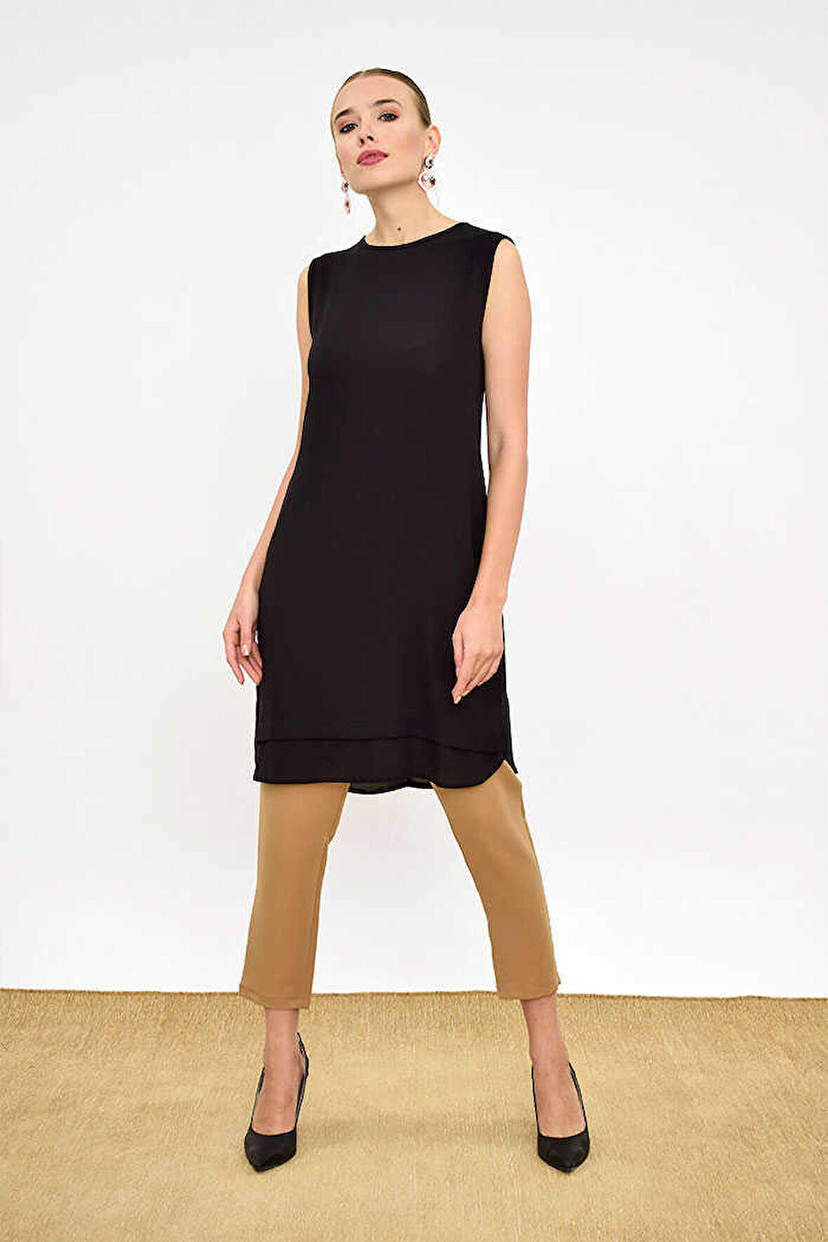 Kat Görünüm Sıfır Kol İçlik Tunik 2340 Siyah