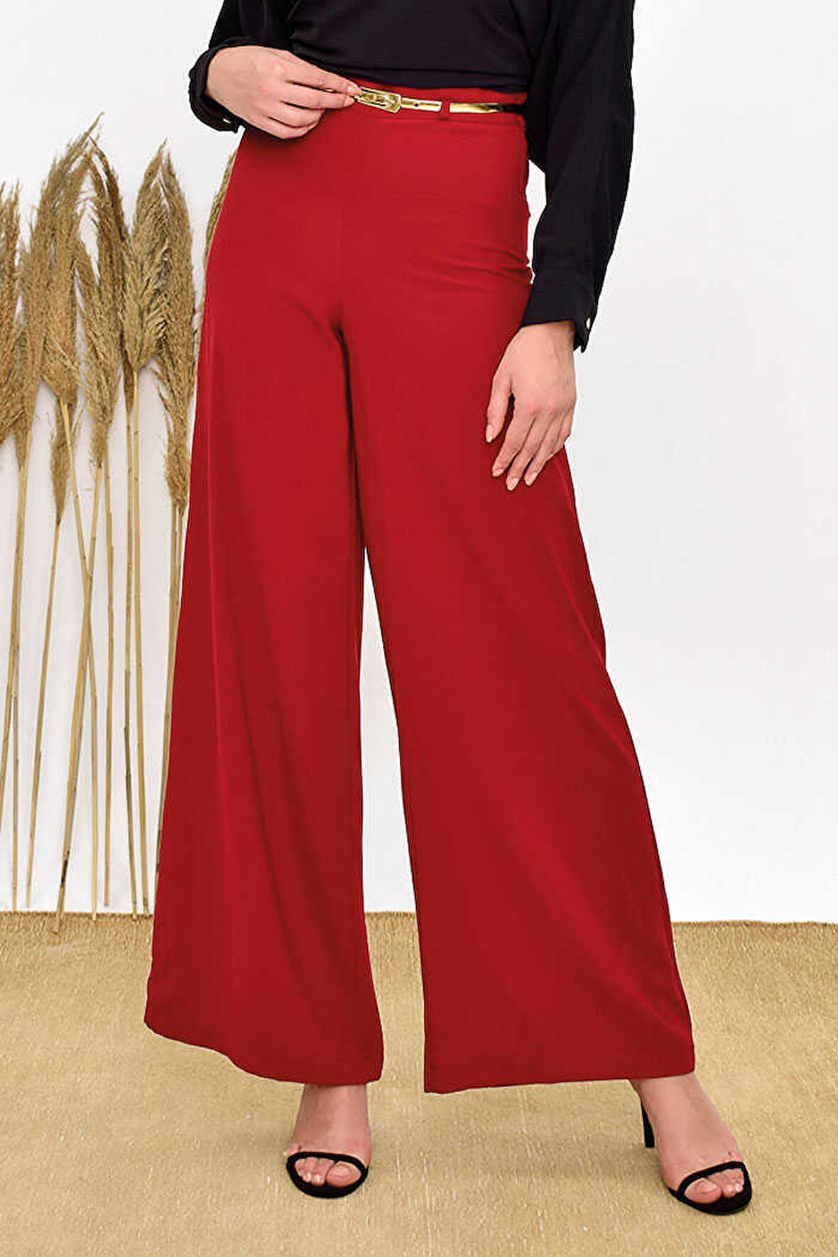 Fermuarlı Kemer Aksesuarlı Pantolon Etek 0125 Bordo