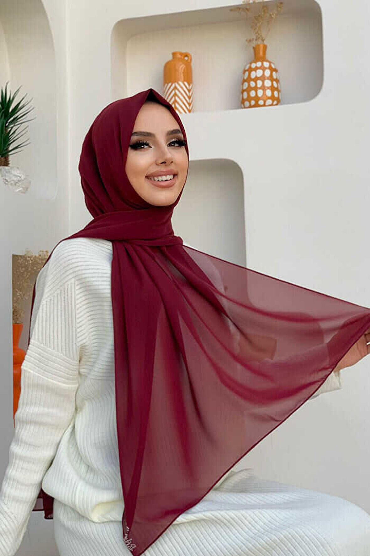 2019 Şifon Şal Bordo