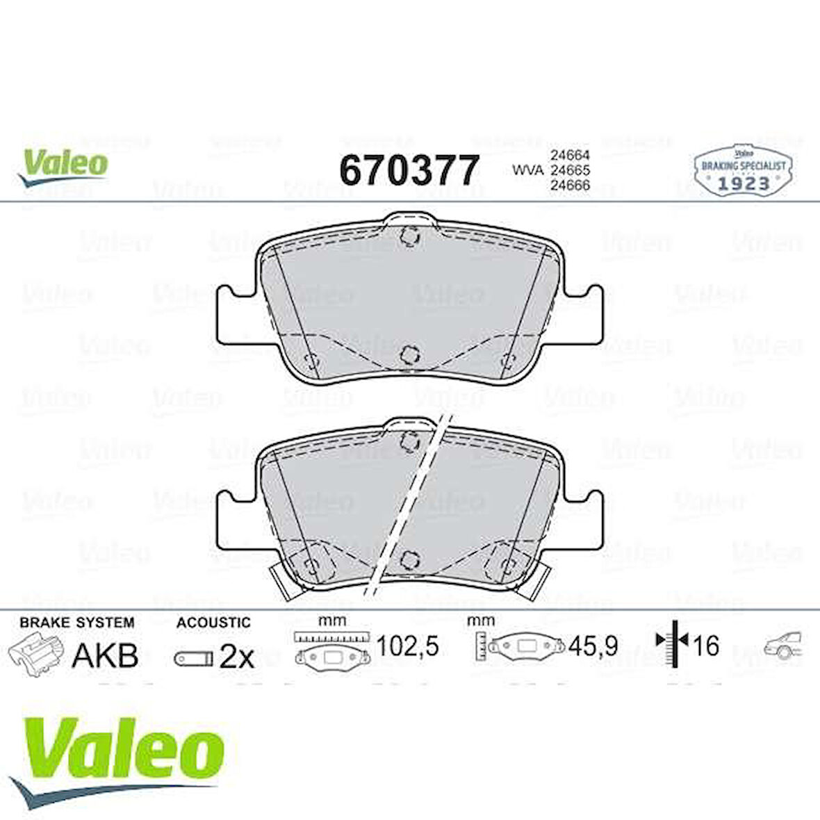 Toyota Fren Balatası Arka Toyota  Aurıs 1.4 D4d 1.6 07-> Corolla 1.4 D4d 1.6 07-12 - Valeo 670377