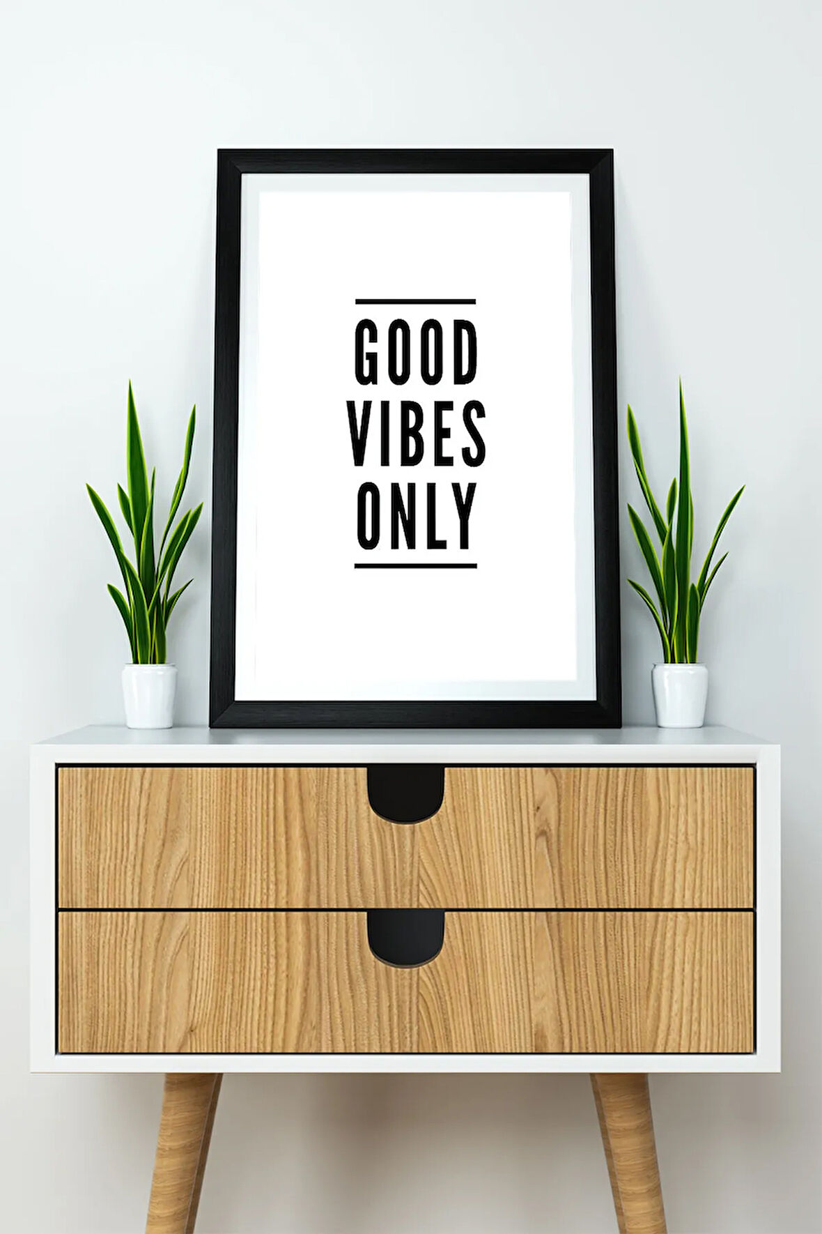 Tek Parça Çerçeve Görünümlü Yazılı Mdf Tablo "Good Vibes Only"