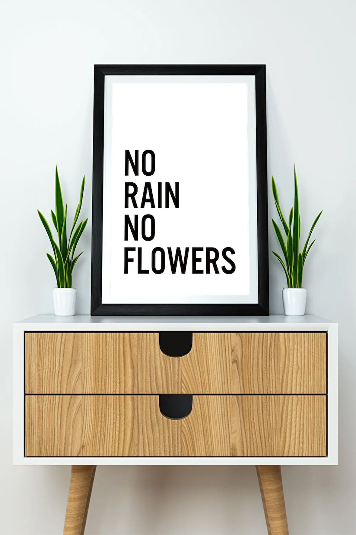 Tek Parça Çerçeve Görünümlü Yazılı Mdf Tablo "No Rain No Flowers"
