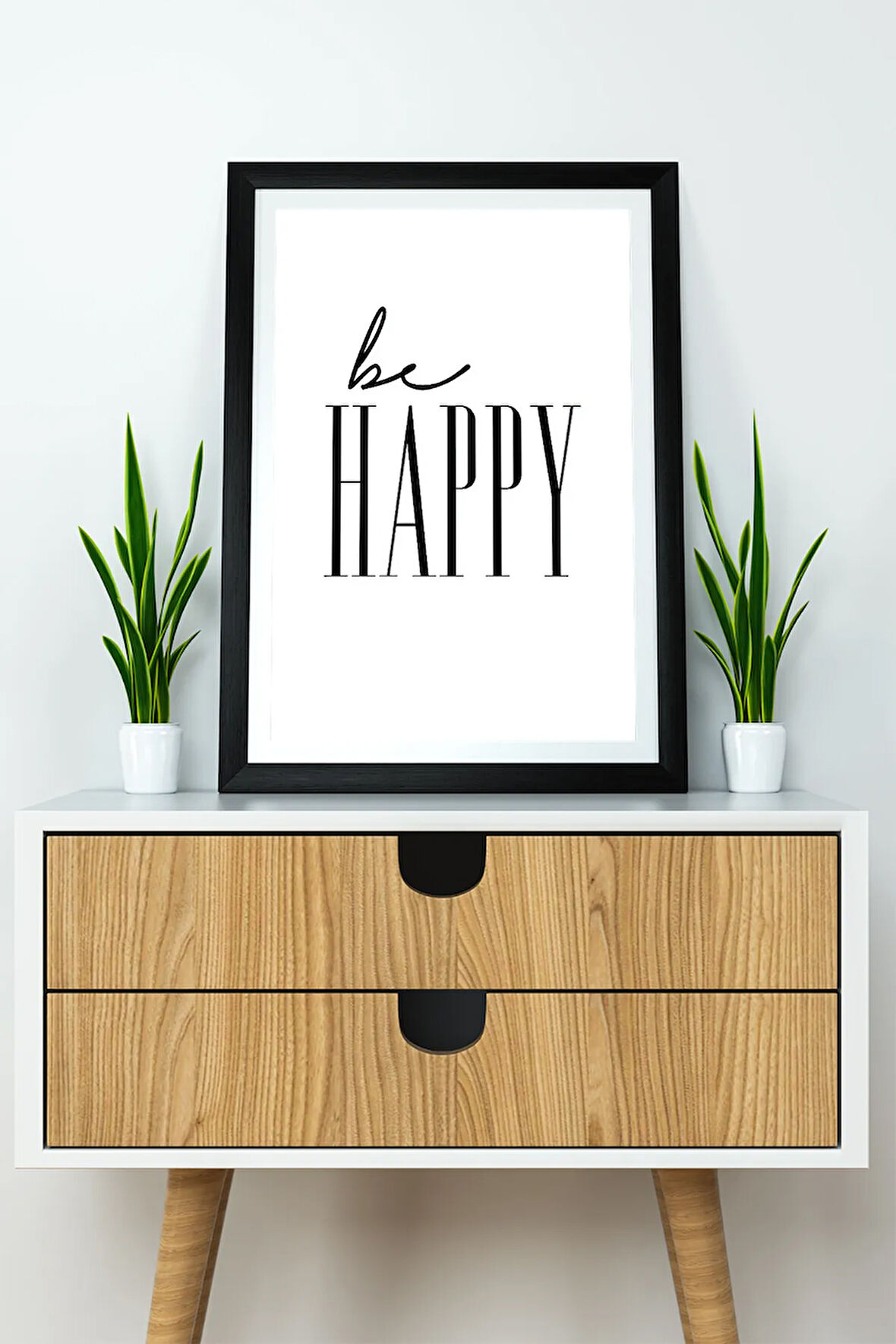 Tek Parça Çerçeve Görünümlü Yazılı Mdf Tablo "Be Happy"