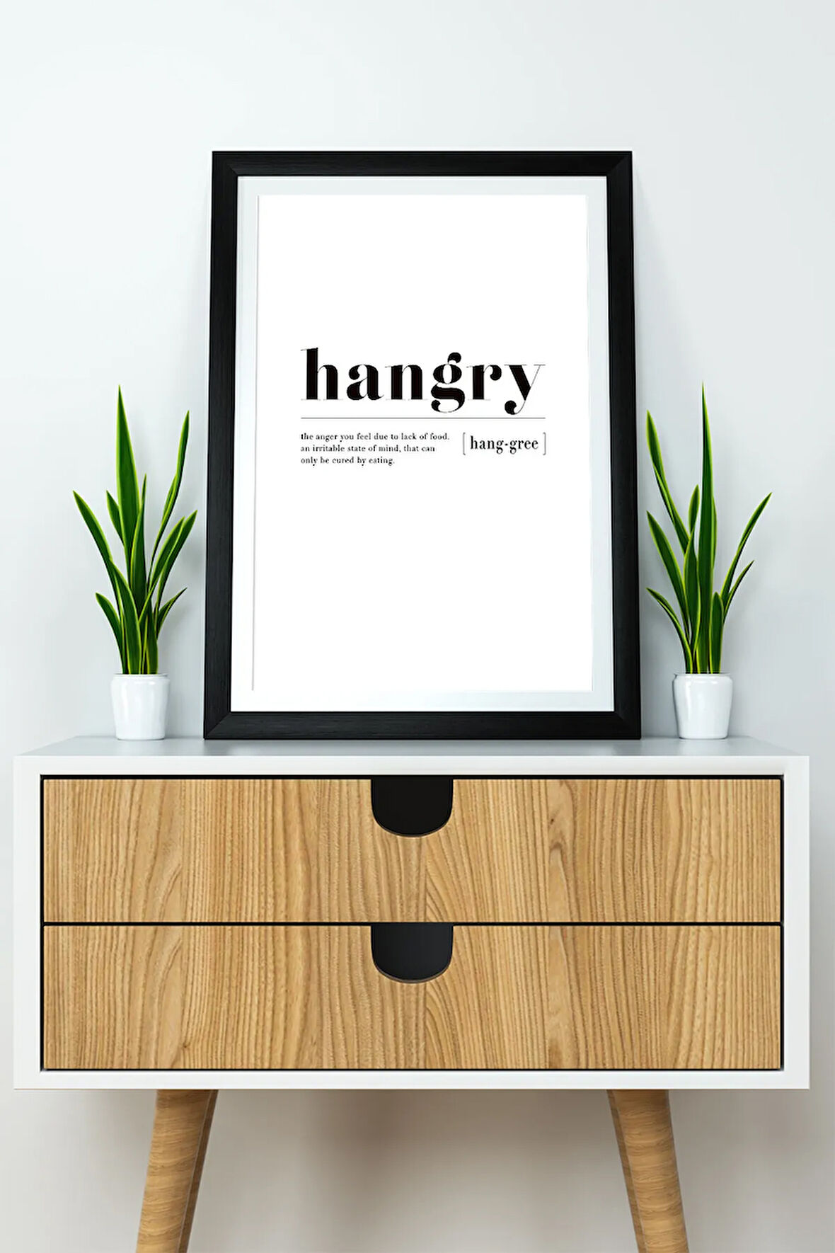 Tek Parça Çerçeve Görünümlü Yazılı Mdf Tablo "Hangry"