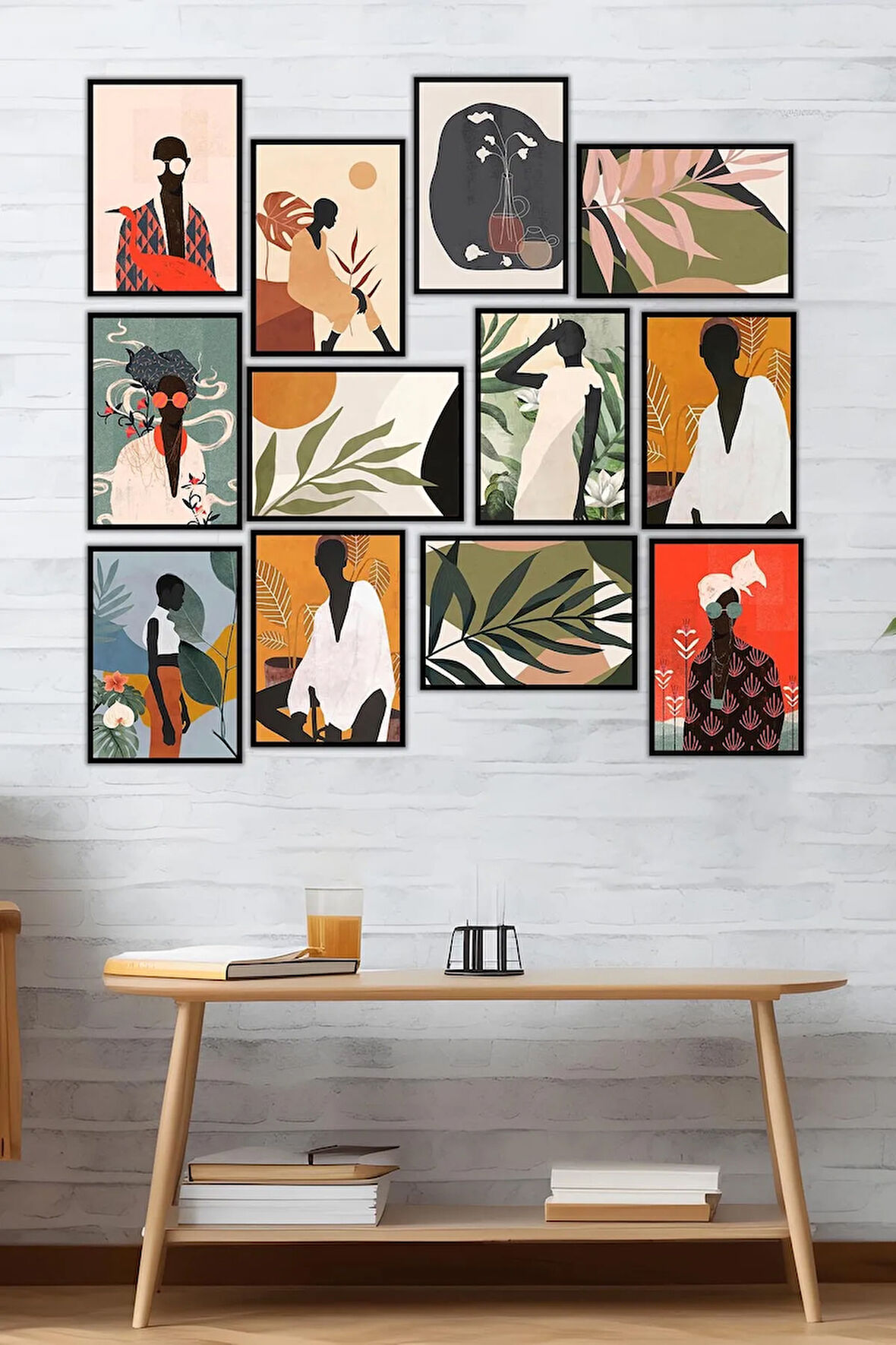 12 Parça Siyah Çerçeve Görünümlü Mdf Tablo Seti - 12ARTAVESSA7
