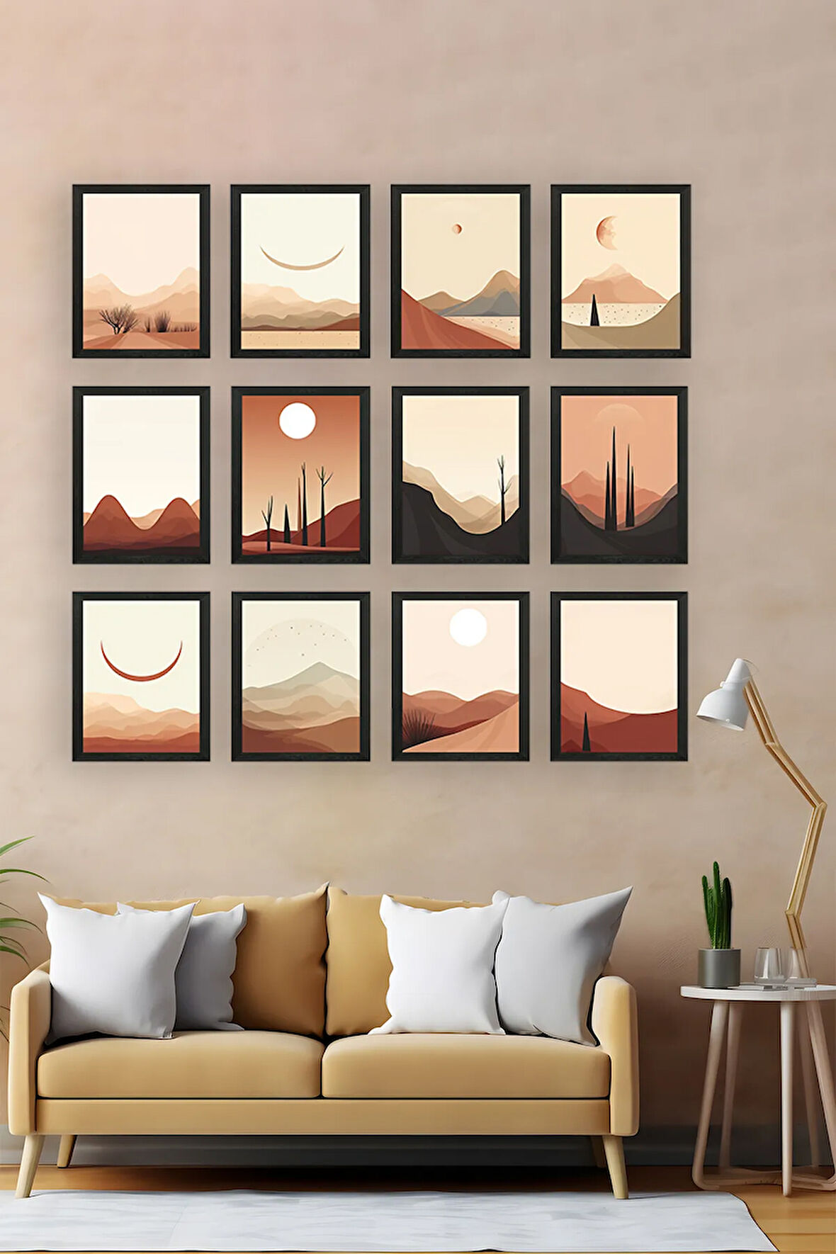 12 Parça Siyah Çerçeve Görünümlü Mdf Tablo Seti - 12ARTAVESSA27