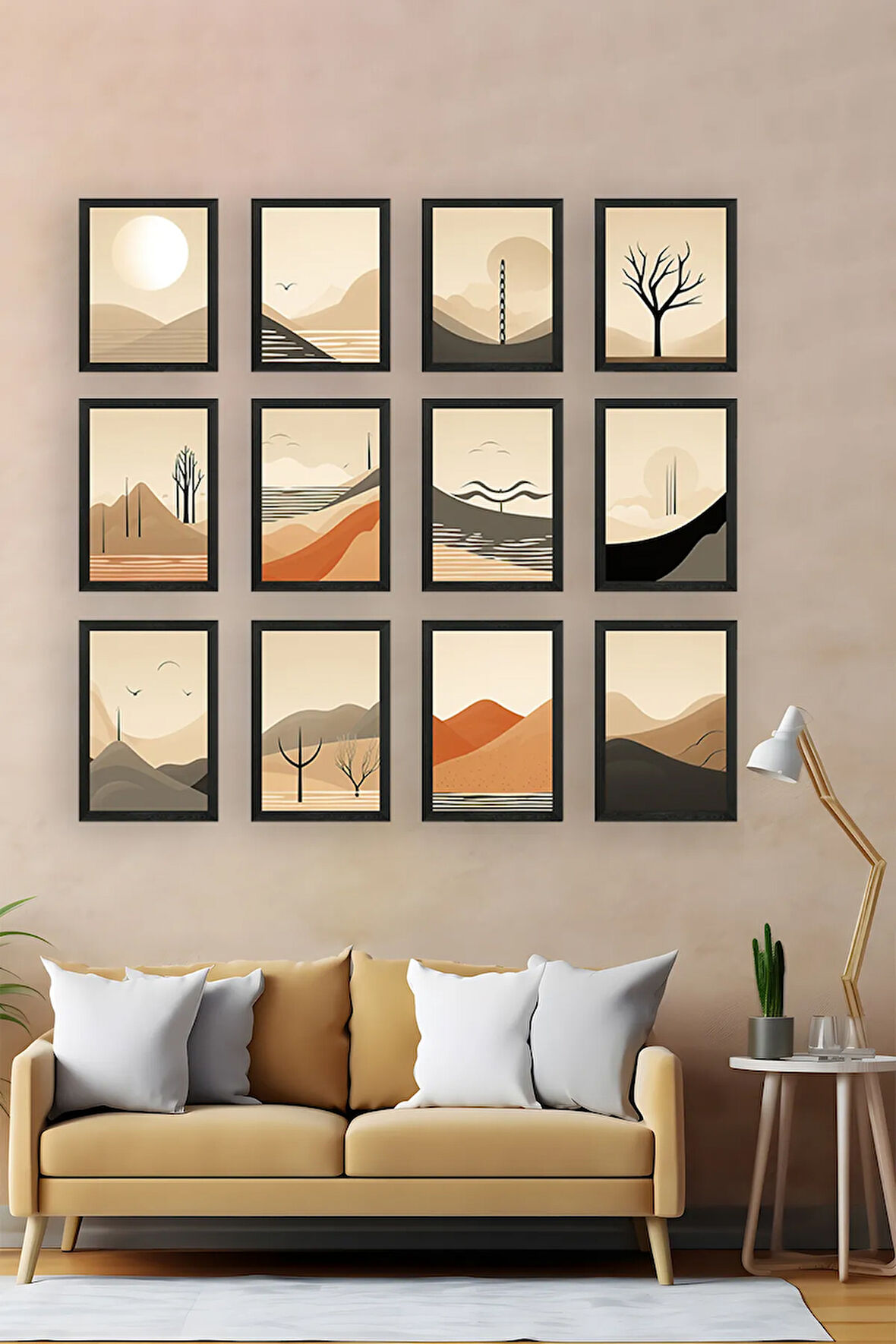 12 Parça Siyah Çerçeve Görünümlü Mdf Tablo Seti - 12ARTAVESSA28