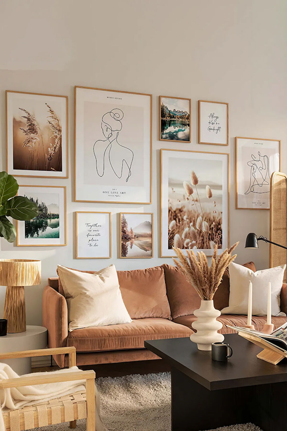 9 Parça Ahşap Çerçeve Görünümlü Mdf Tablo Seti - CRCVSZARTEVESSASTKO1