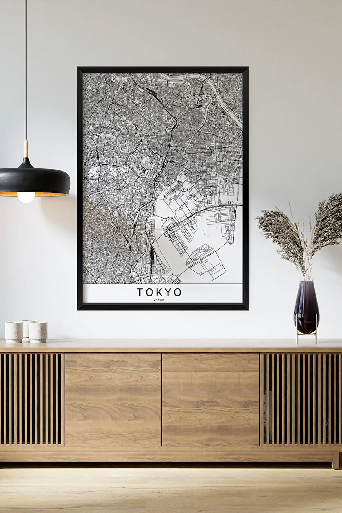 Tek Parça Siyah Çerçeve Görünümlü "Tokyo Beyaz" Harita Mdf Tablo