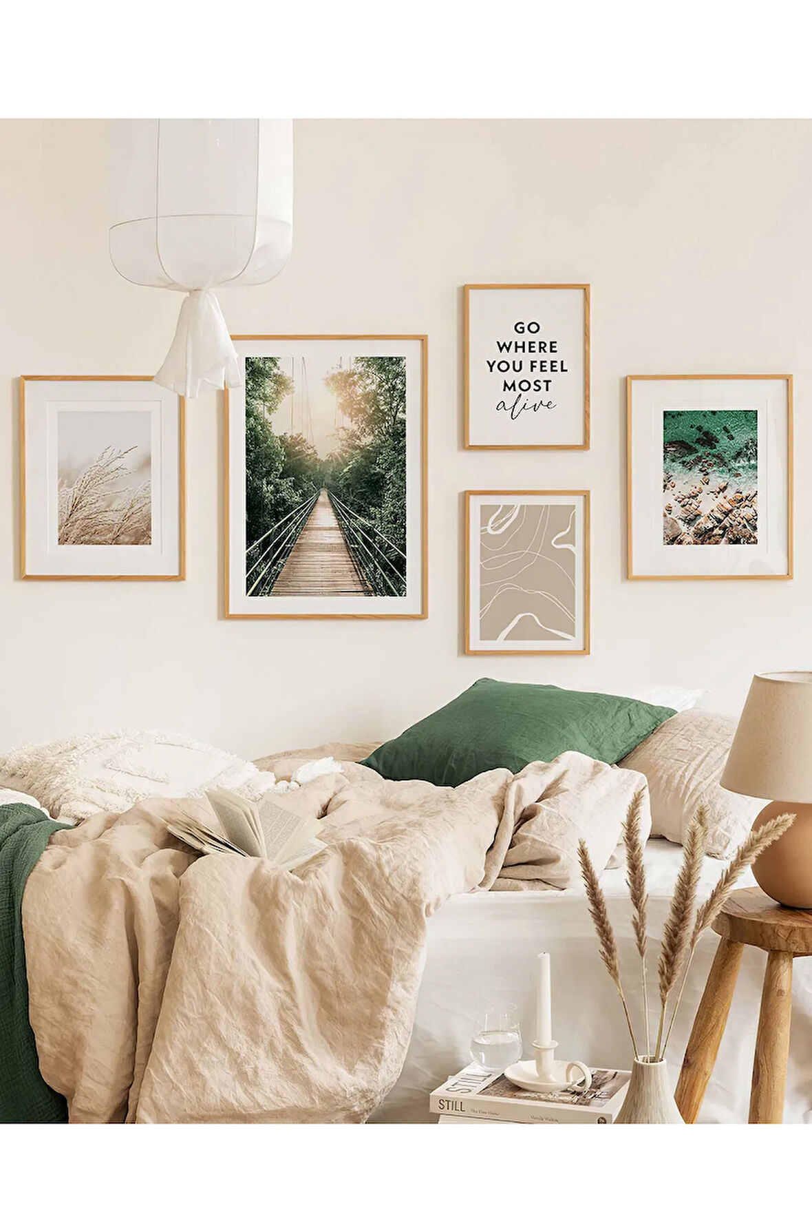 5 Parça Ahşap Çerçeve Görünümlü Mdf Tablo Seti - ARTAVESSAYSLMSTKO9