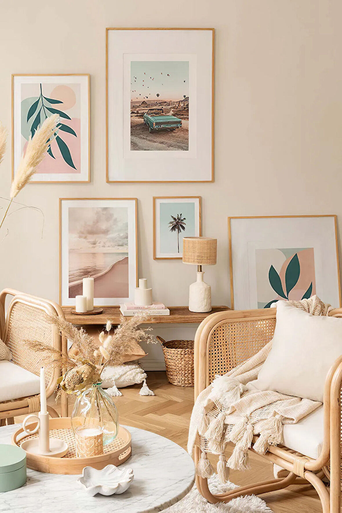 5 Parça Ahşap Çerçeve Görünümlü Mdf Tablo Seti - ARTAVESSAYSLMSTKO36