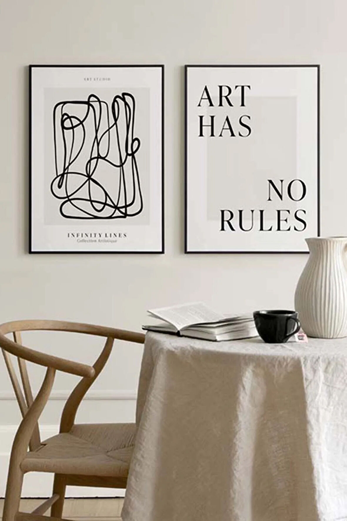 2 Parça Ahşap Çerçeve Görünümlü Mdf Tablo Seti - ARTAVESSAYSLMSTKO48