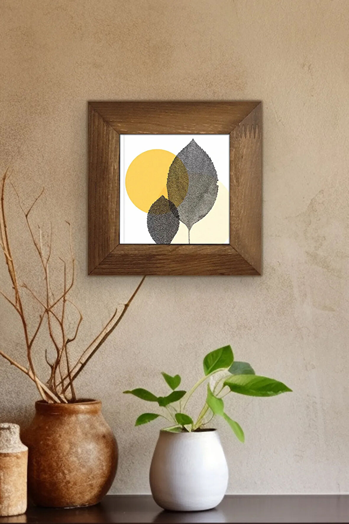 Masif Ahşap Çerçeveli Taş Tablo Pano 15,5 x 15,5 cm - ARTVESSAKARO28