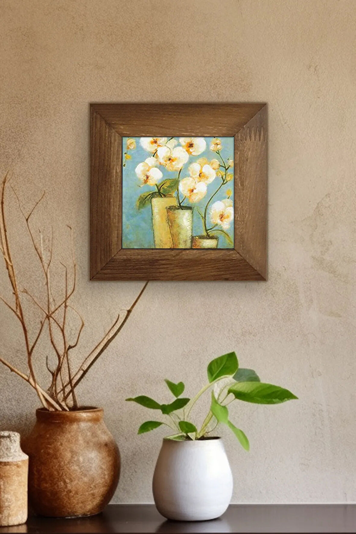 Masif Ahşap Çerçeveli Taş Tablo Pano 15,5 x 15,5 cm - ARTVESSAKARO31