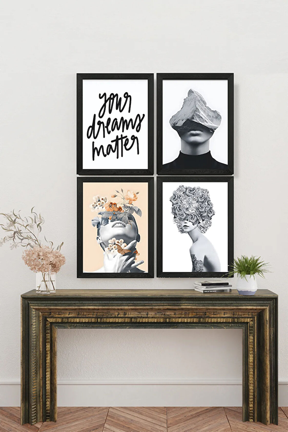 4 Parça Çerçeve Görünümlü Mdf Tablo Seti - ART4CRVDK77