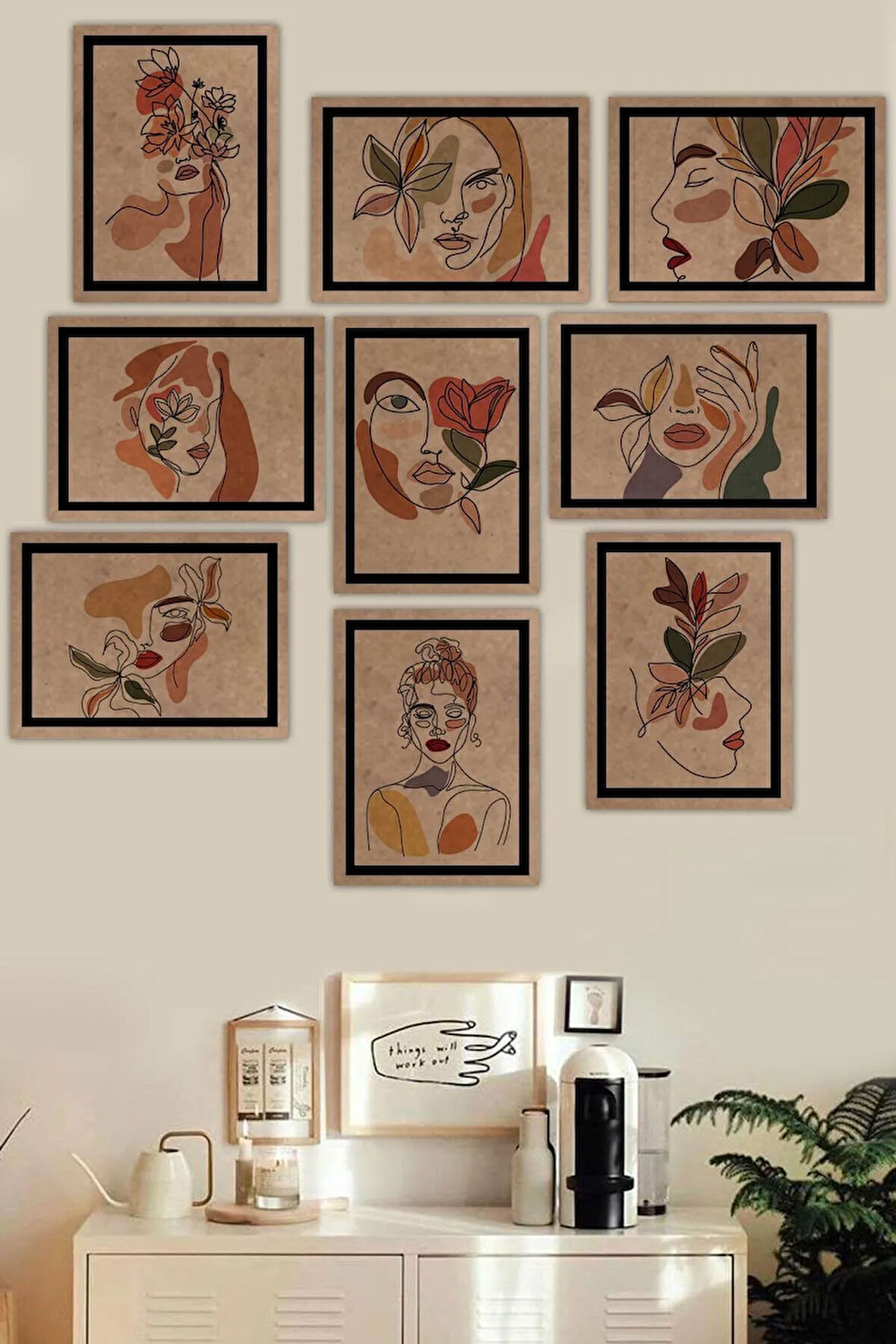 9 Parça Çerçeve Görünümlü Ham Mdf Tablo Seti - ART9XPML3