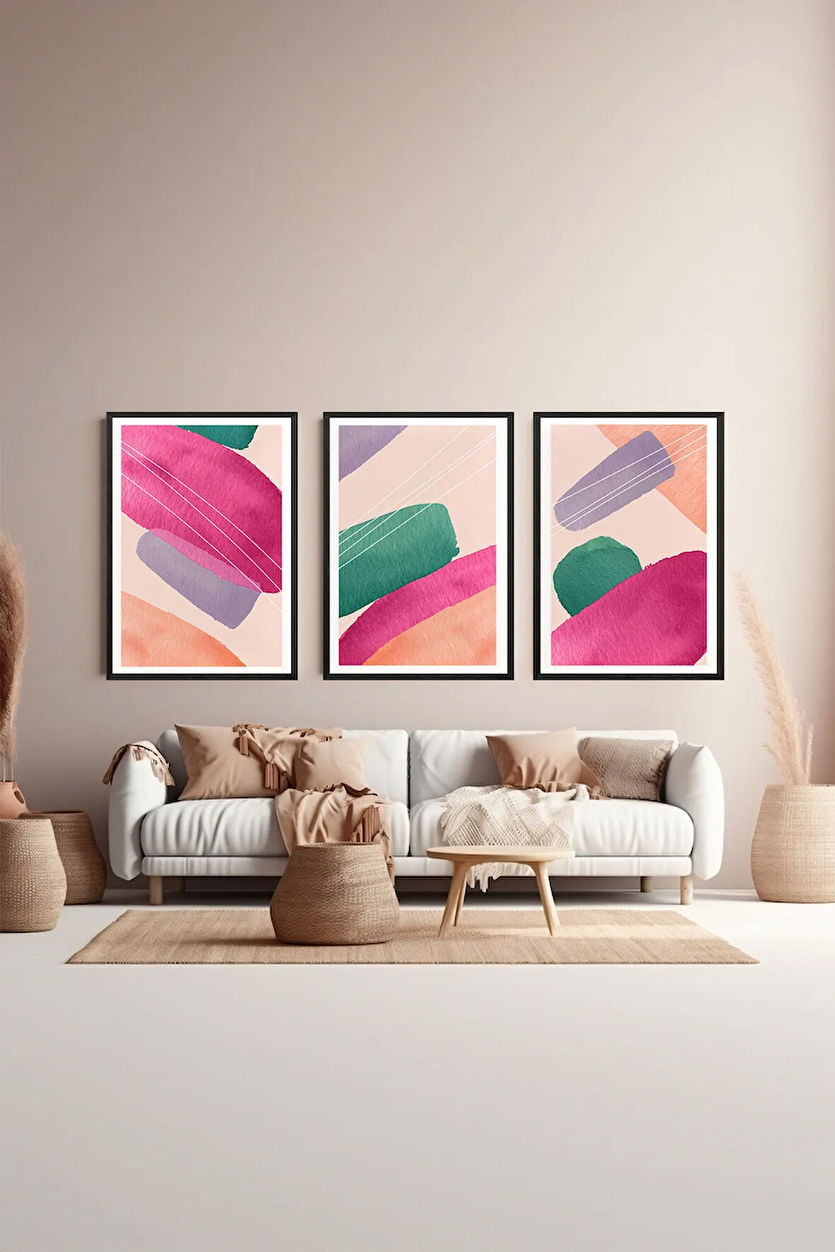 3 Parça Çerçeve Görünümlü Mdf Tablo Seti - ARTSYCLLCT32