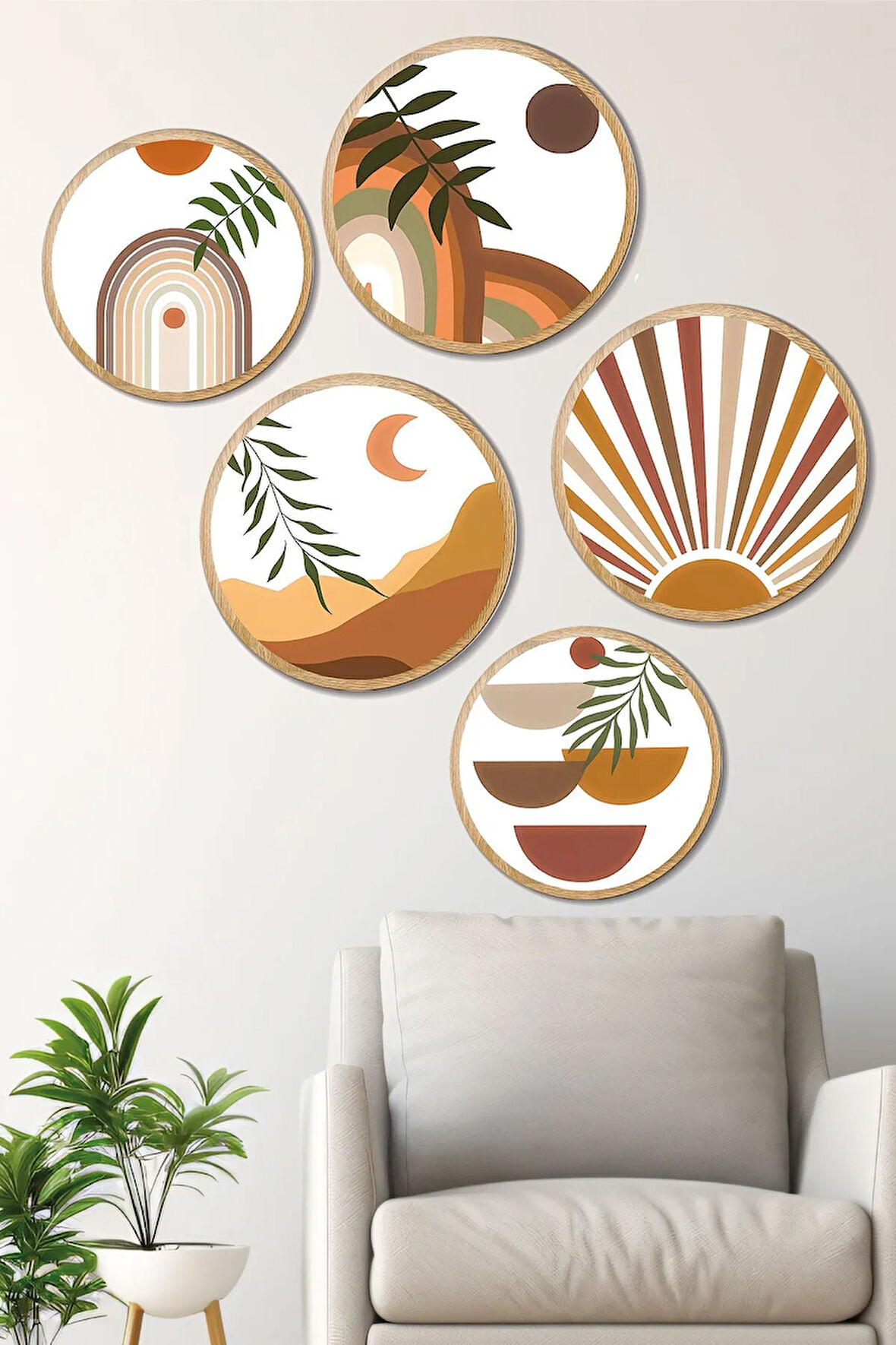 Dekoratif Oval 5 Parça Çerçeve Görünümlü Mdf Tablo Seti - ARTOVLCLLCT1