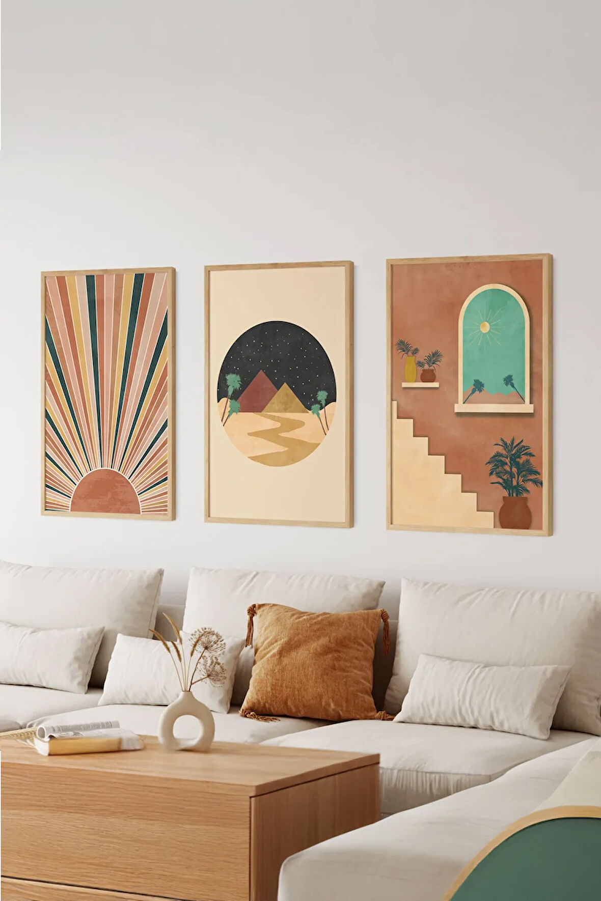 Gerçek Ahşap Çerçeveli 3 Parça 3D Poster Tablo Seti - 3DARTSOHOSET5