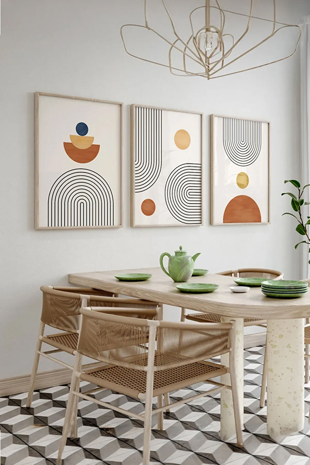 Gerçek Ahşap Çerçeveli 3 Parça 3D Poster Tablo Seti - 3DARTSOHOSET16