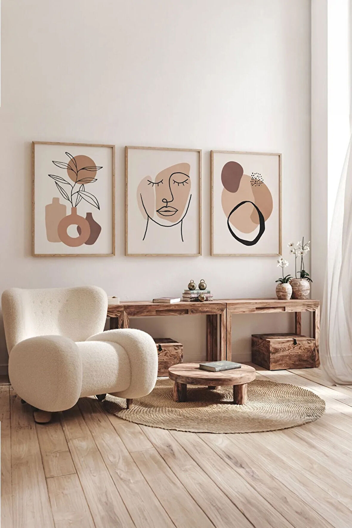 Gerçek Ahşap Çerçeveli 3 Parça 3d Poster Tablo Seti Kahverengi - 3dartsohoset87
