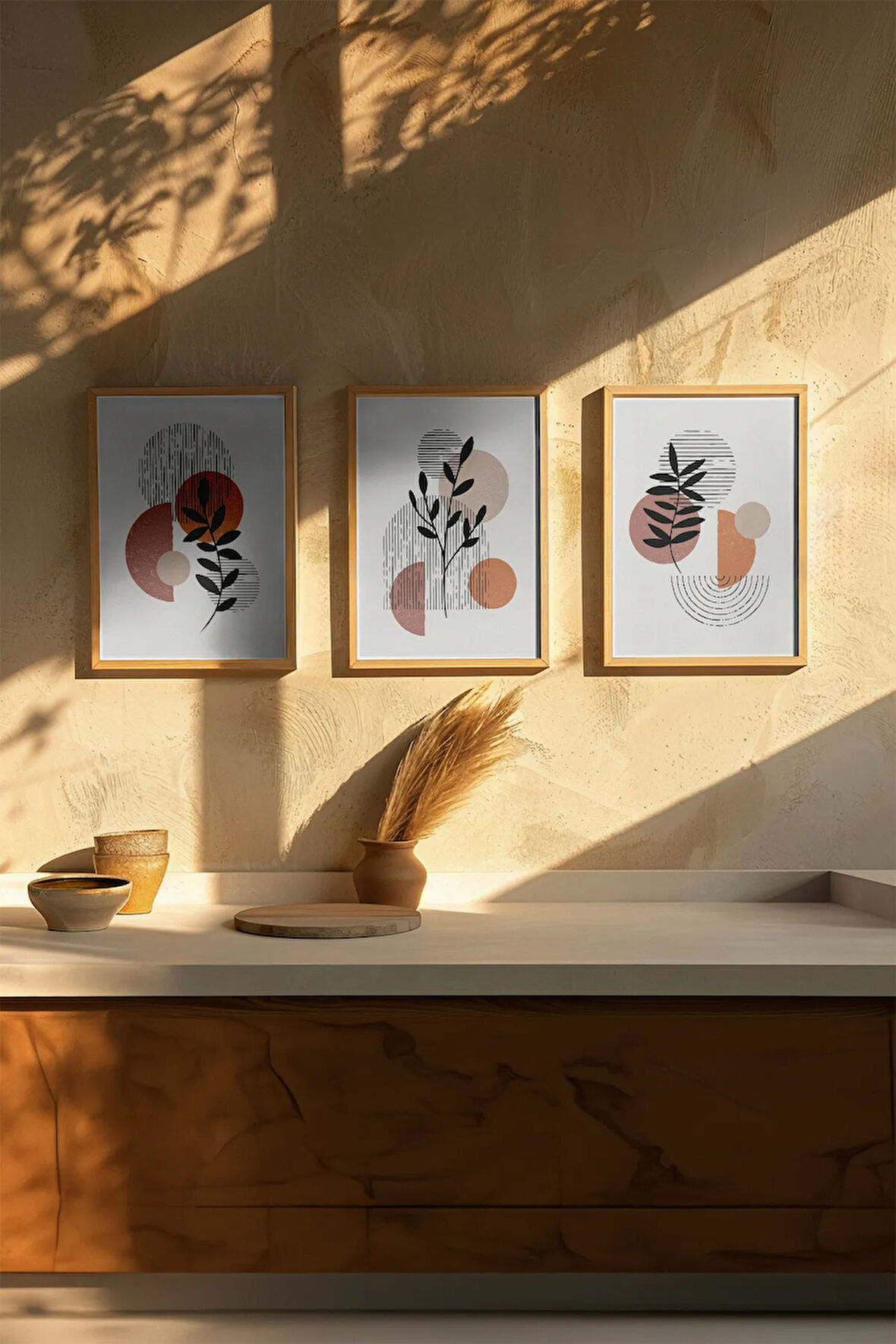 Gerçek Ahşap Çerçeveli 3 Parça 3D Poster Tablo Seti - 3DARTSOHOSET113