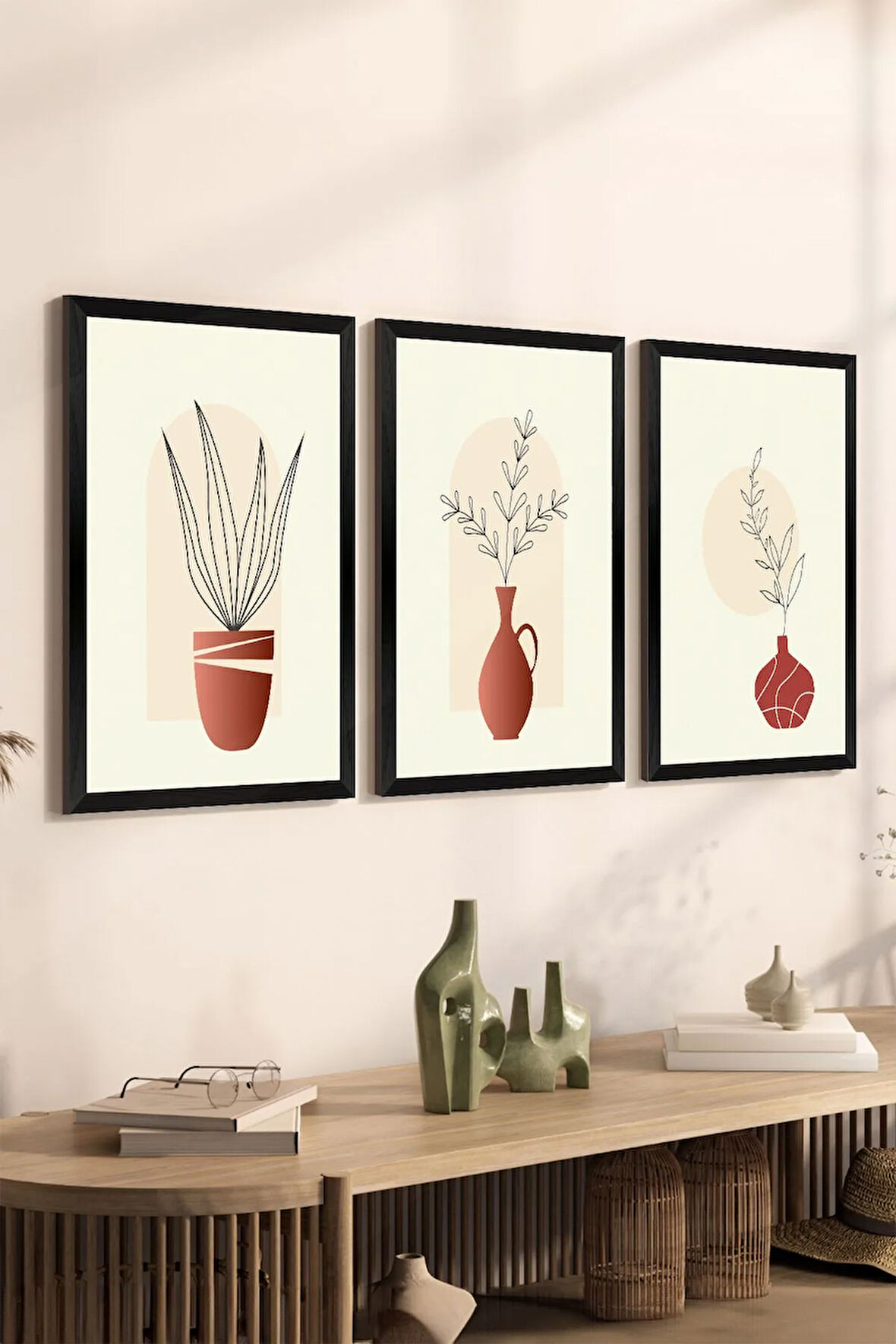 3 Parça Siyah Çerçeve Görünümlü Mdf Tablo Seti - Set 9