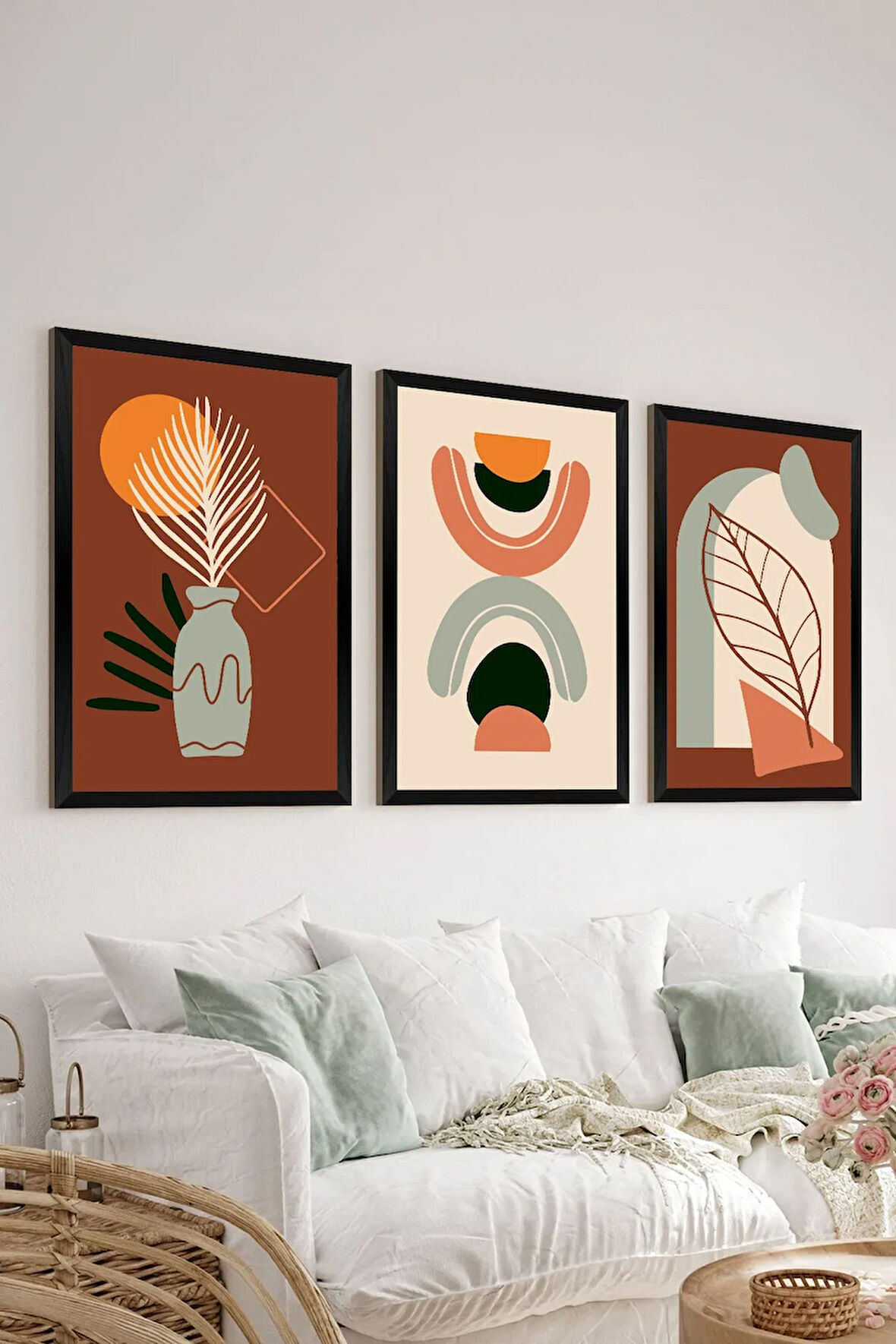 3 Parça Siyah Çerçeve Görünümlü Mdf Tablo Seti - Set 22