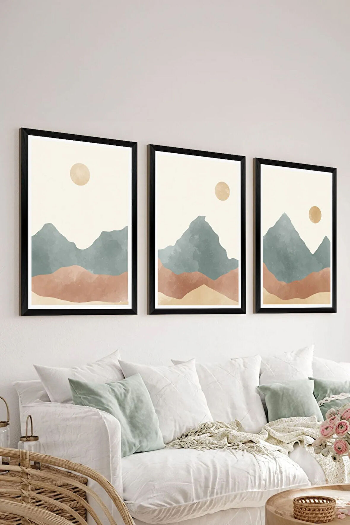 3 Parça Siyah Çerçeve Görünümlü Mdf Tablo Seti - Set 4