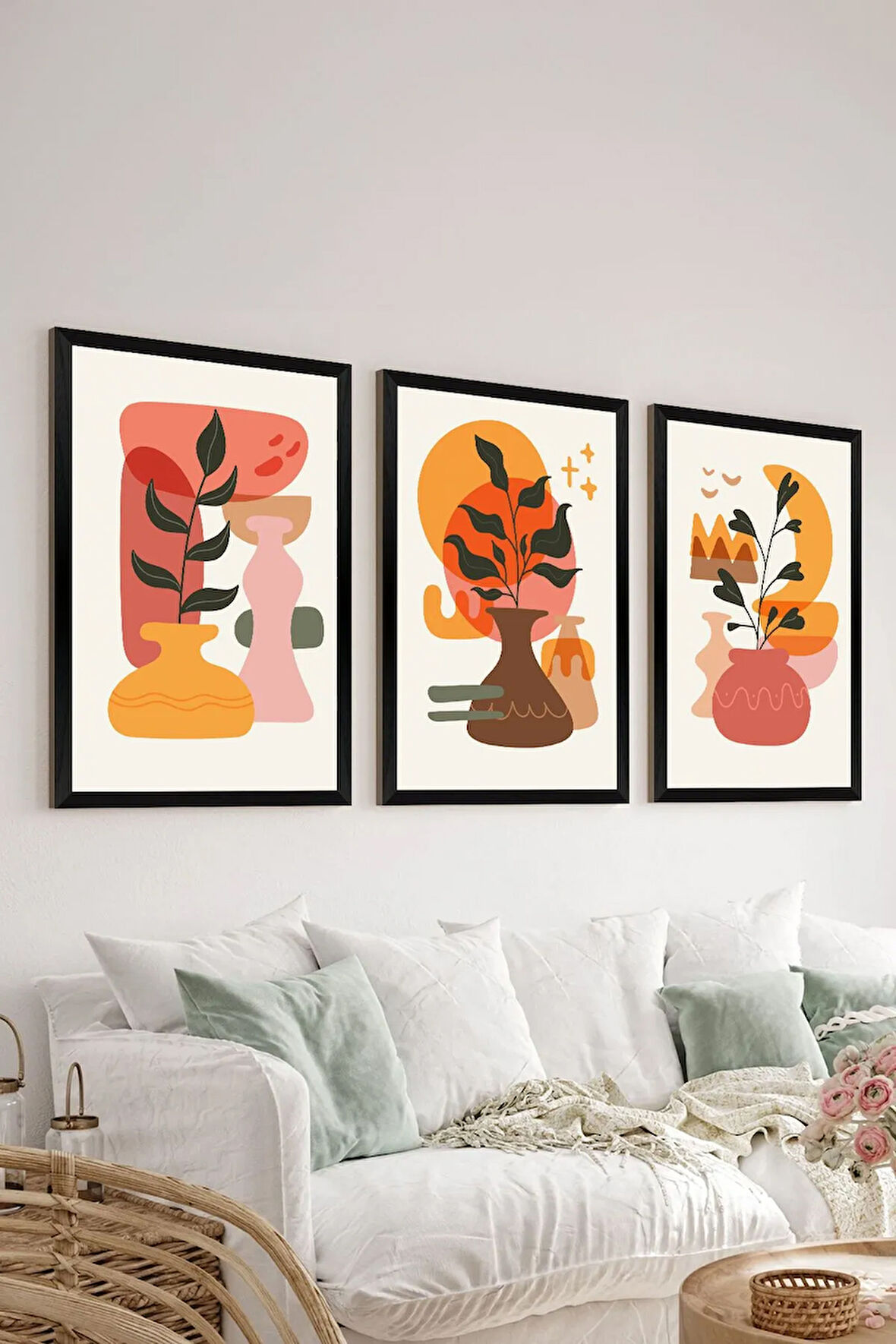 3 Parça Siyah Çerçeve Görünümlü Mdf Tablo Seti - Set 20