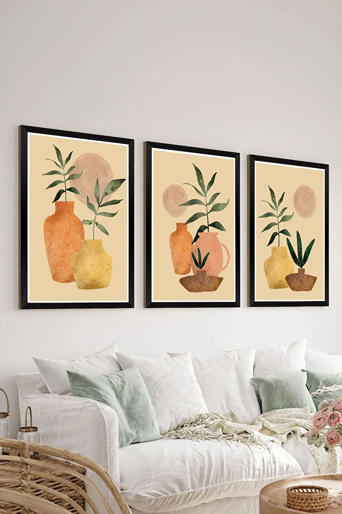 3 Parça Siyah Çerçeve Görünümlü Mdf Tablo Seti - Set 28