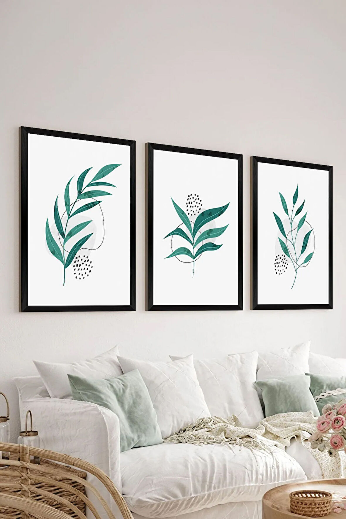 3 Parça Siyah Çerçeve Görünümlü Mdf Tablo Seti - Set 30